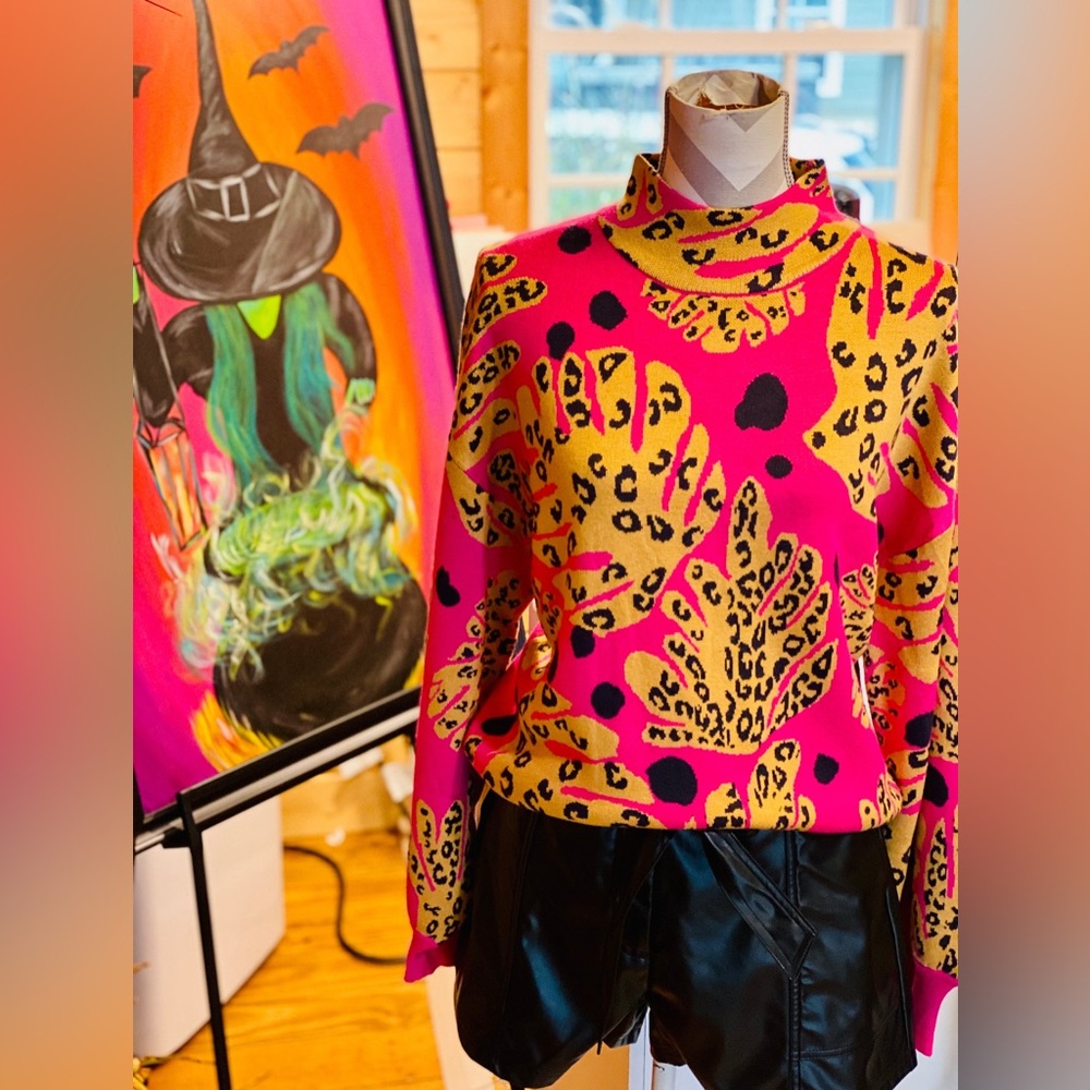 FATE brand, Brand New Pink and Yellow Leopard Print Sweater